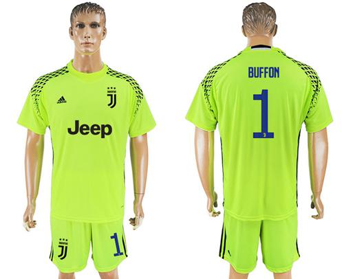 Juventus #1 Buffon Shiny Green Goalkeeper Soccer Club Jersey - Click Image to Close